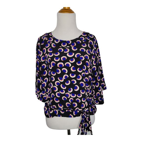 Eloquii Cropped Printed Blouse Black Half Sleeve Attached Belt Women 16 - Picture 2 of 11